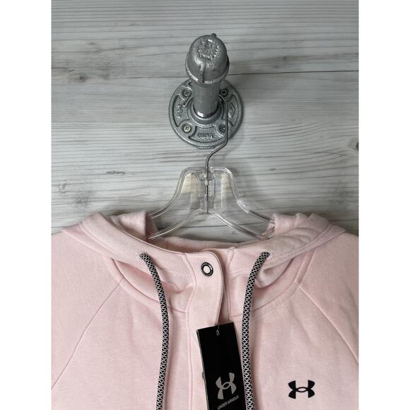 Under Armour Hoodie Womens XS Pink Rival Fleece Mesh Logo Pullover Sweatshirt - Picture 2 of 11